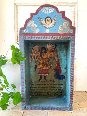 Vintage Hand Painted Mexican Wood Retablo - Folk Art Painting of Saint Raphael